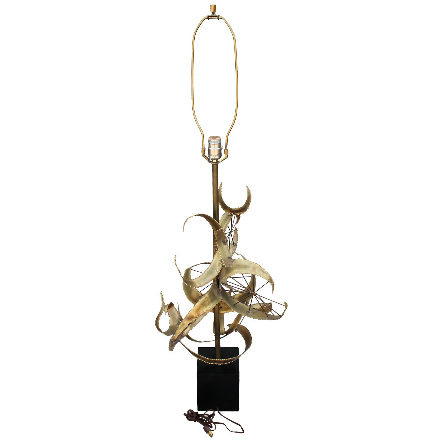 Brutalist Brass Lamp by Curtis Jere