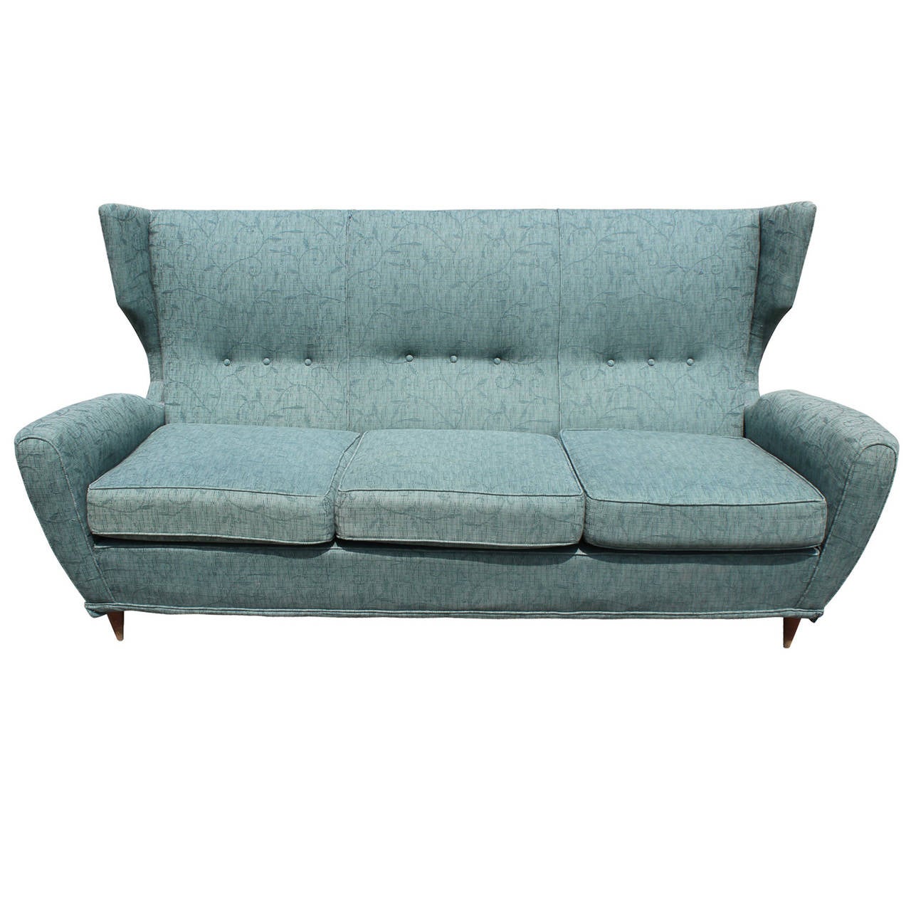 Sculptural Mid Century Modern Italian Wingback Sofa with Tapered Legs