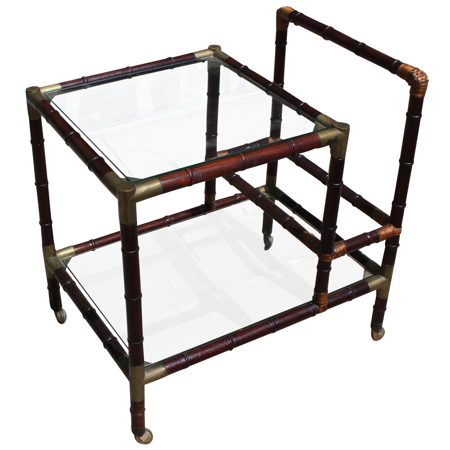 Hollywood Regency Faux Bamboo Campaign Style Brass Bar Cart