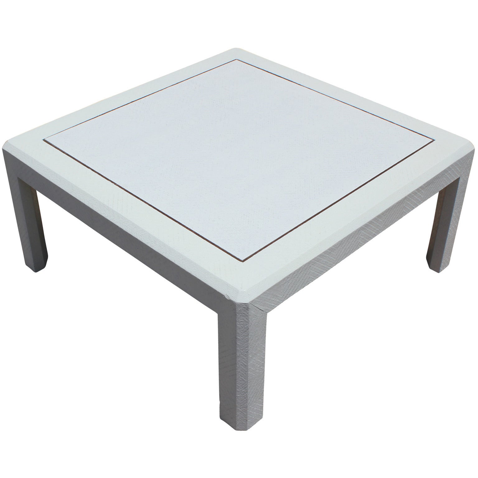 Modern Harrison Van Horn Style Square White Lacquered Raffia Coffee Table