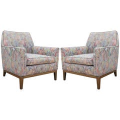 Pair of Edward Wormley for Dunbar Modern Lounge Chairs with Walnut Base