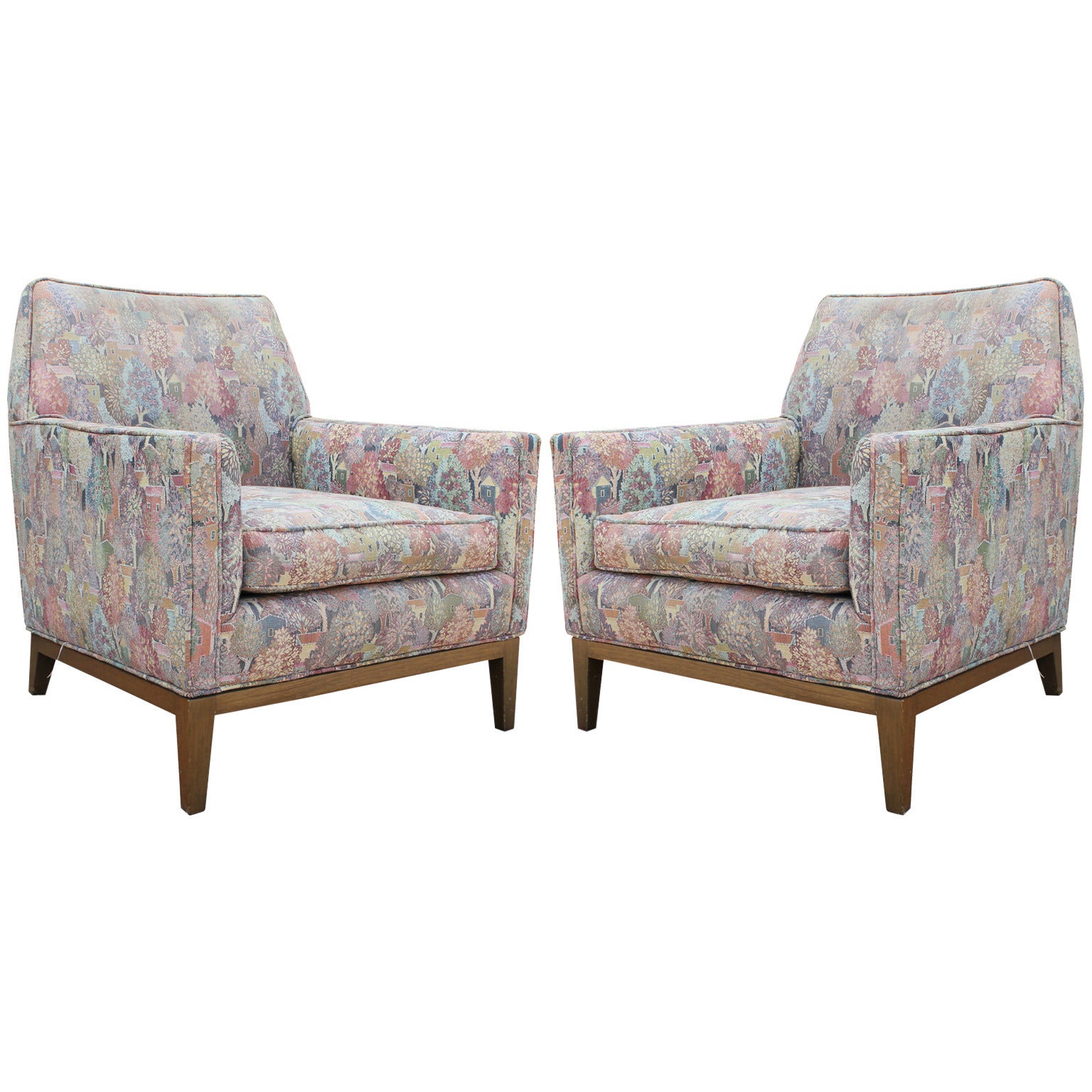 Pair of Edward Wormley for Dunbar Modern Lounge Chairs with Walnut Base