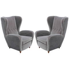 Pair of Italian Wingback Lounge Chairs in the Style of Paolo Buffa