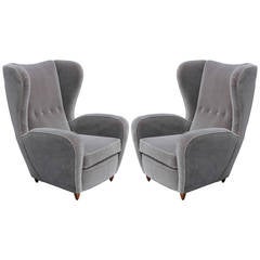 Pair of Italian Wingback Lounge Chairs in the Style of Paolo Buffa
