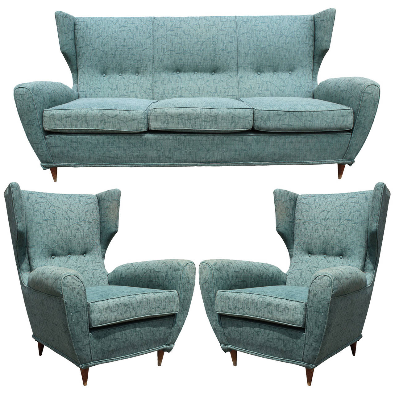 Sculptural Mid Century Modern Italian Wingback Sofa with Tapered Legs 2