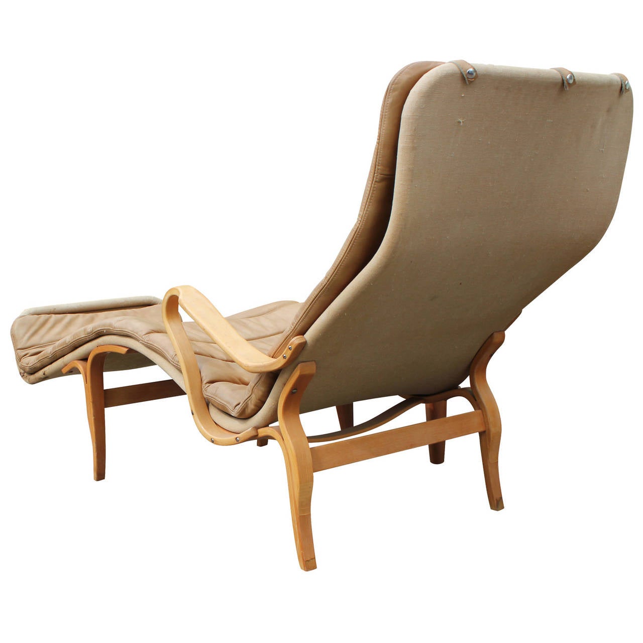 Mid-20th Century Bruno Mathsson for Dux Pernille Three Chaise Longue Chair in Neutral Leather