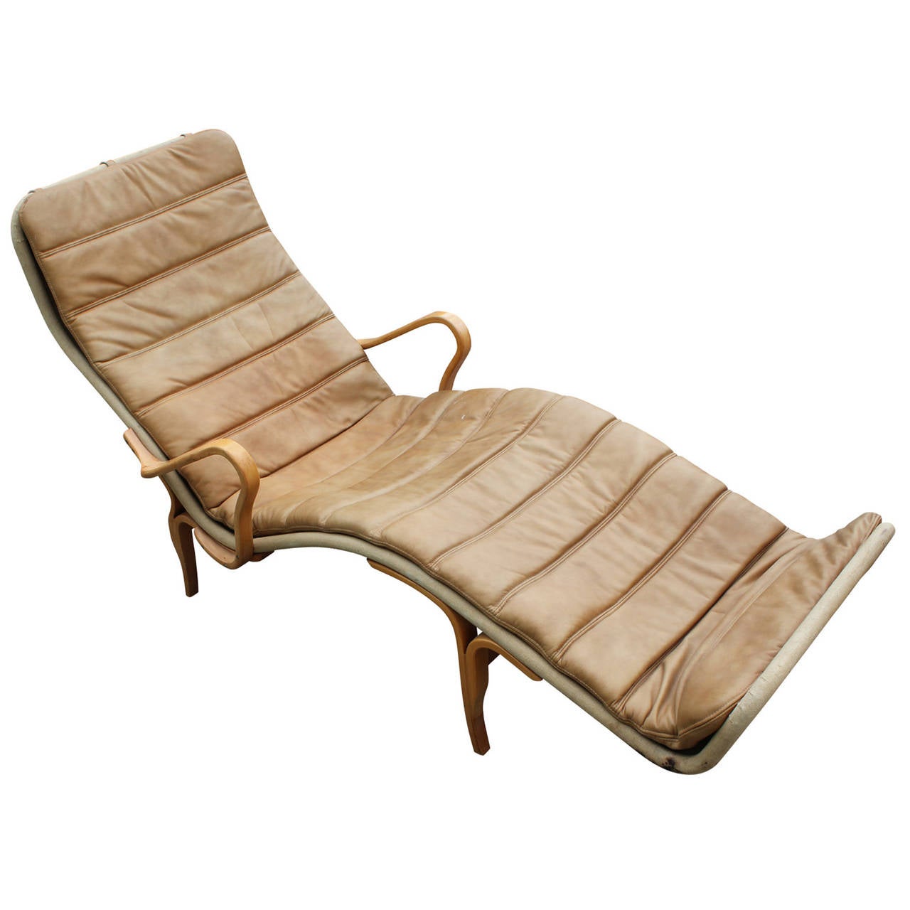 Mid-Century Modern Bruno Mathsson for Dux Pernille Three Chaise Longue Chair in Neutral Leather