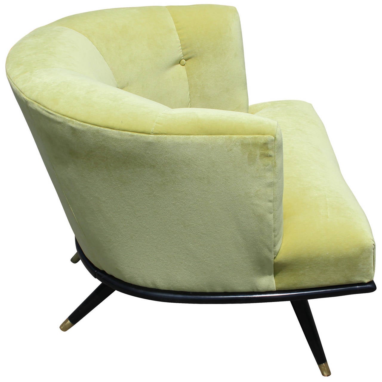 European Modern Italian Style Barrel Back Chair in Green Velvet with Lacquered Base