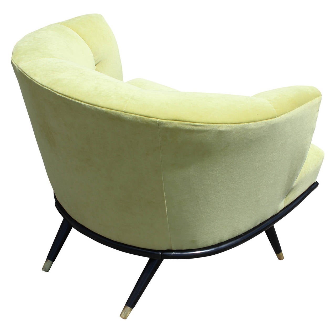 Modern Italian Style Barrel Back Chair in Green Velvet with Lacquered Base In Excellent Condition In Houston, TX