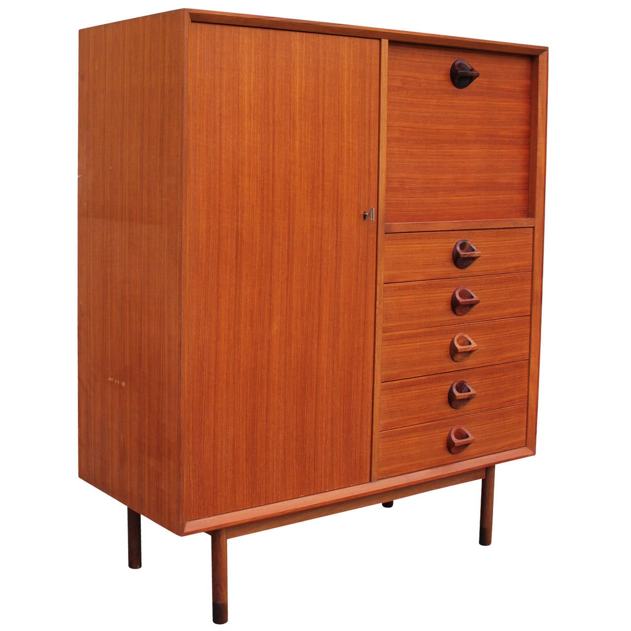 Italian Teak Gentleman's Chest with Rosewood Handles at 1stdibs