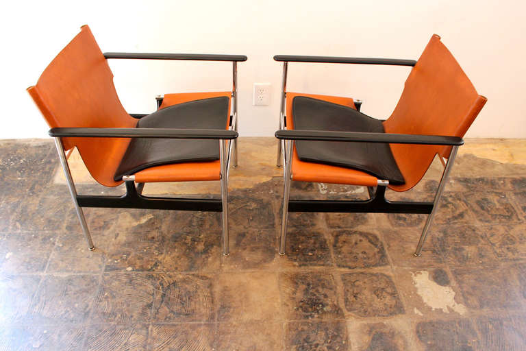 Mid-Century Modern Charles Pollock Two-Tone Sling Lounge Chairs Model 657 for Knoll
