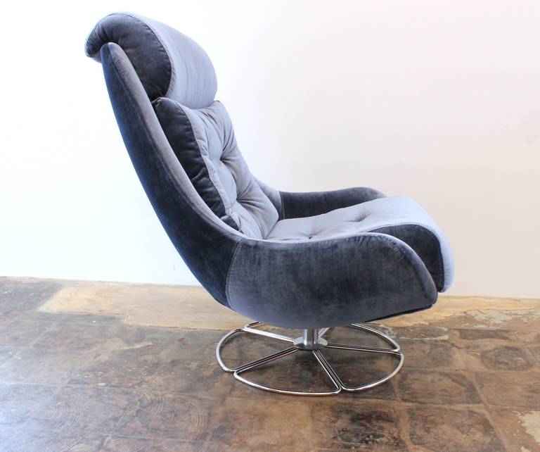 Danish Luxurious Space Age Velvet Lounge Chair with Ottoman