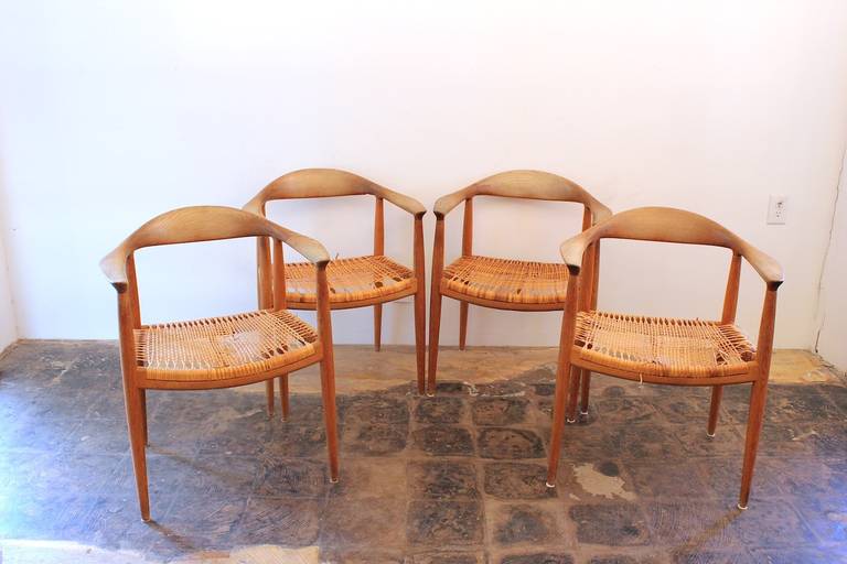 Oak Set of Four Hans Wegner Chairs for Johannes Hansen