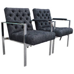 Sleek Pair of Chrome Flat Bar Lounge Chairs