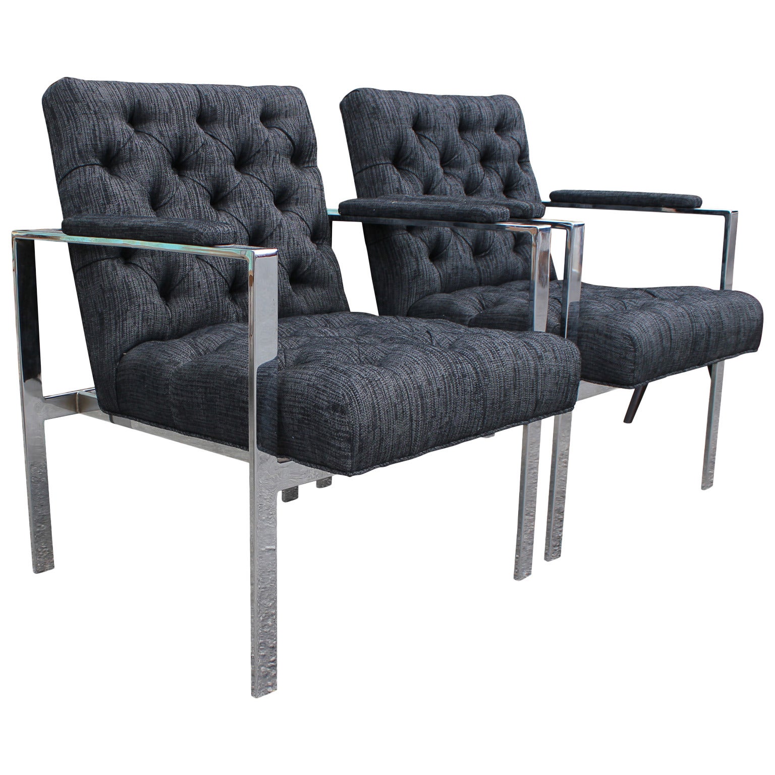 Sleek Pair of Chrome Flat Bar Lounge Chairs at 1stDibs