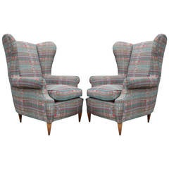 Gorgeous Pair of Mid-Century Modern Italian Wingback Lounge Chairs