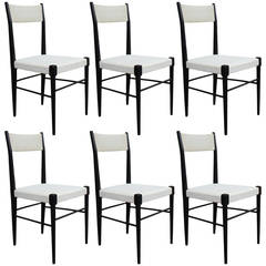 Set of Six Modern White Vinyl Italian Dining Chairs 6