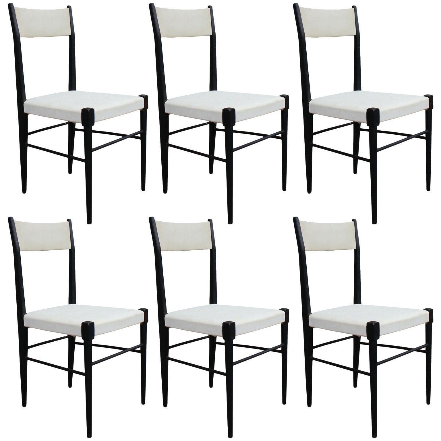 Set of Six Modern White Vinyl Italian Dining Chairs