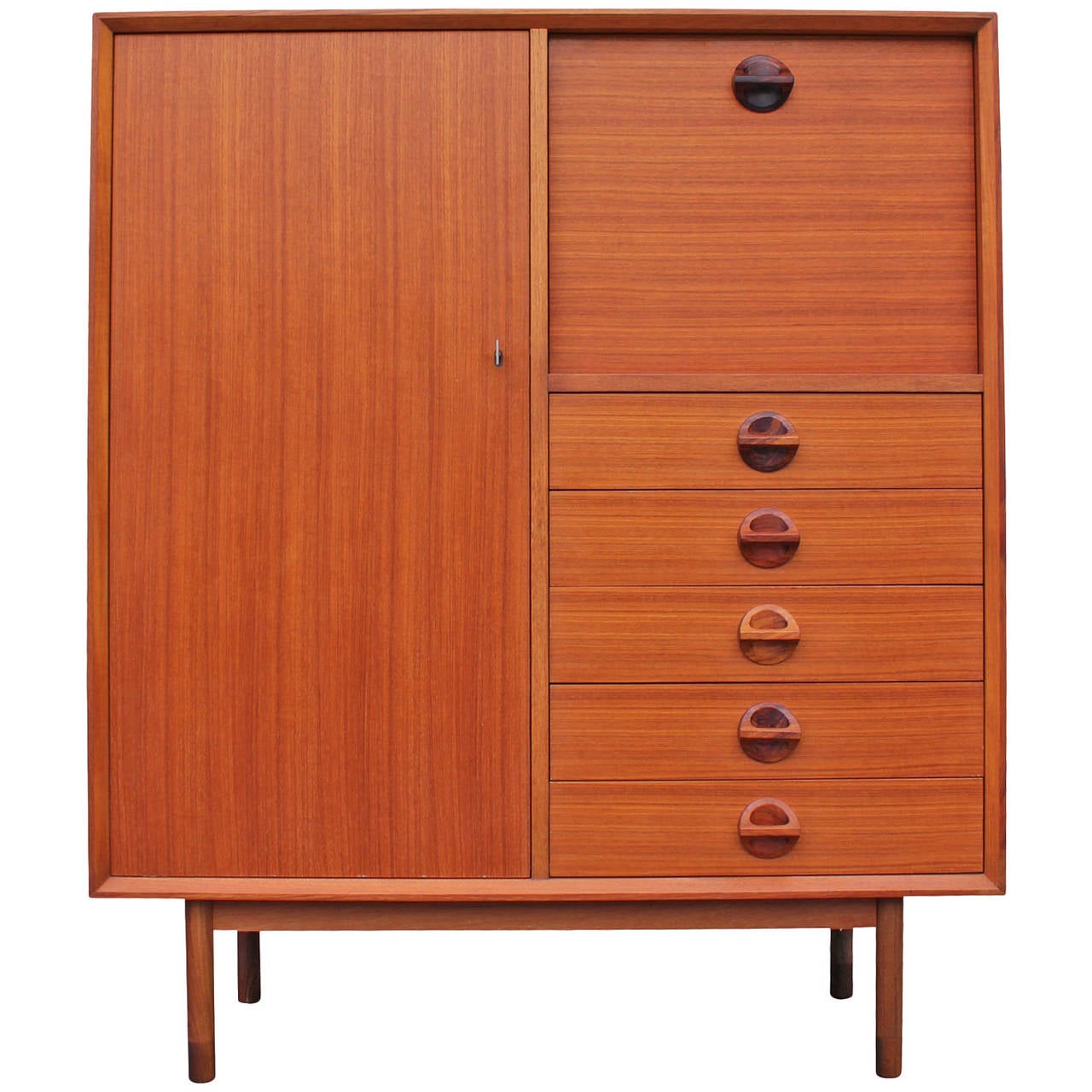 Italian Teak Gentleman's Chest with Rosewood Handles at 1stdibs