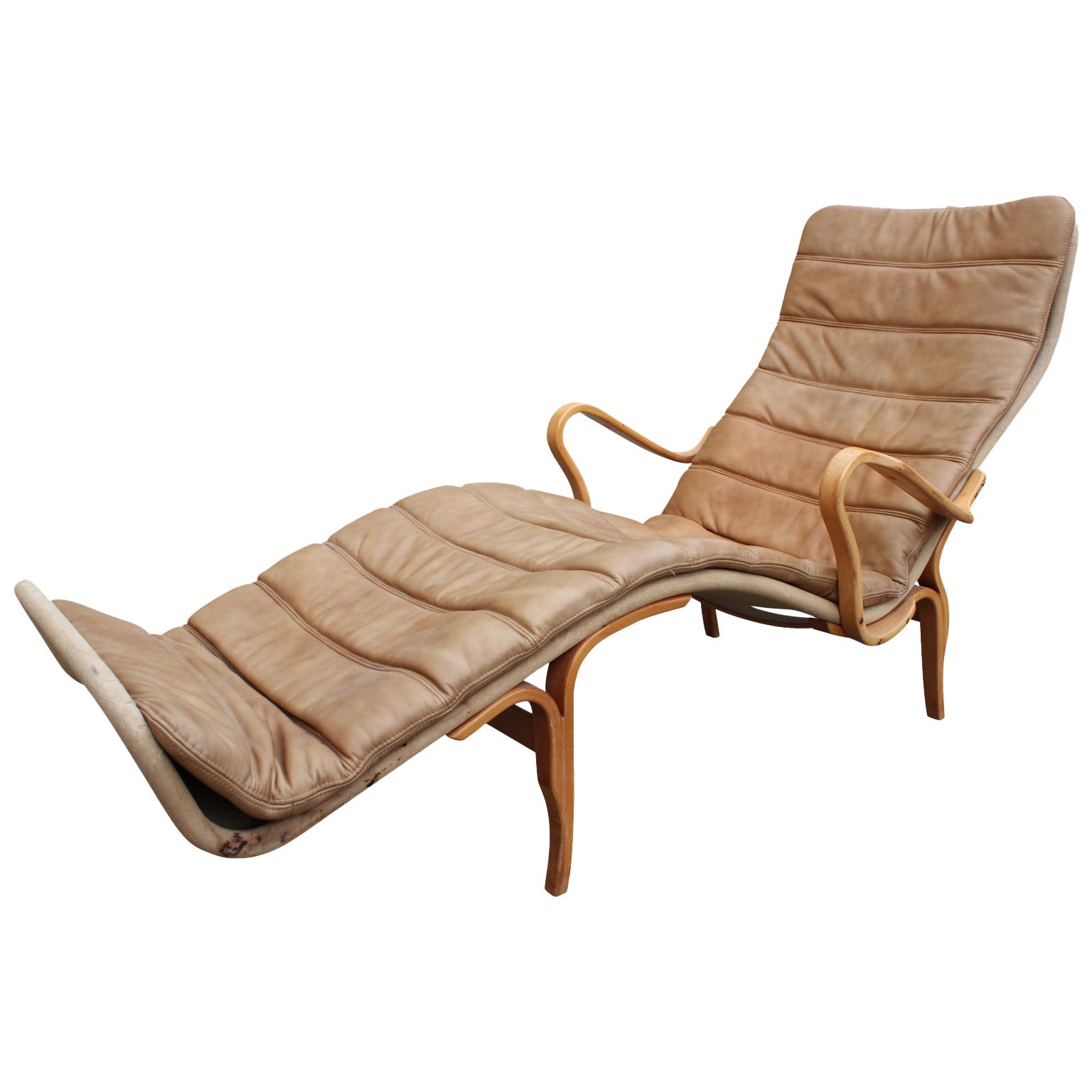 Bruno Mathsson for Dux Pernille Three Chaise Longue Chair in Neutral Leather