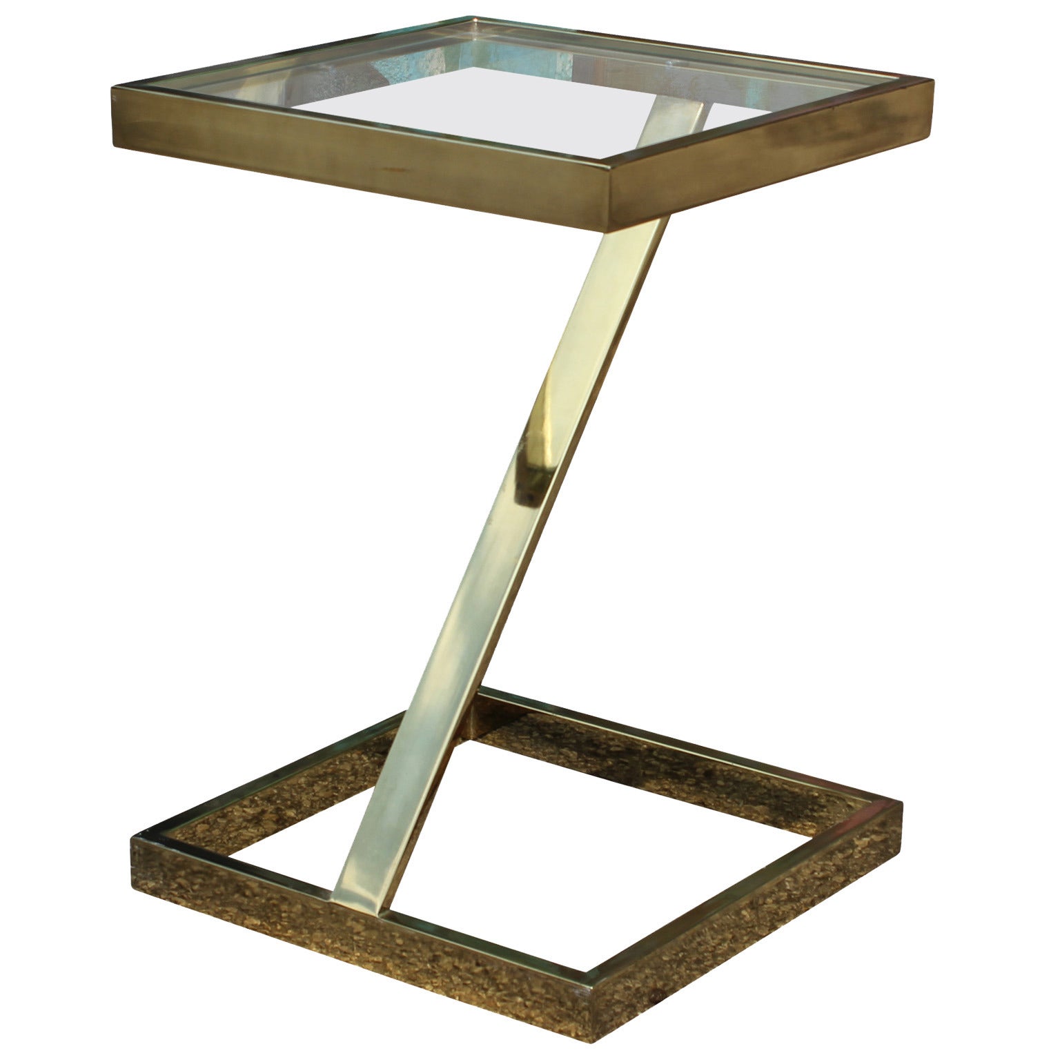 Angular Brass and Glass Side Table