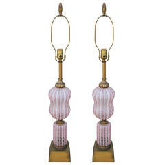Pair of Pink Murano Venini Lamps