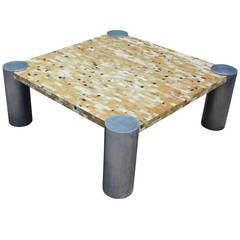 Stunning Hollywood Regency Tessellated Bone And Aluminum Coffee Table 1