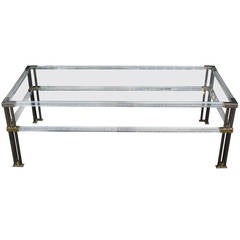Brass, Chrome and Lucite Charles Hollis Jones Style Coffee Table