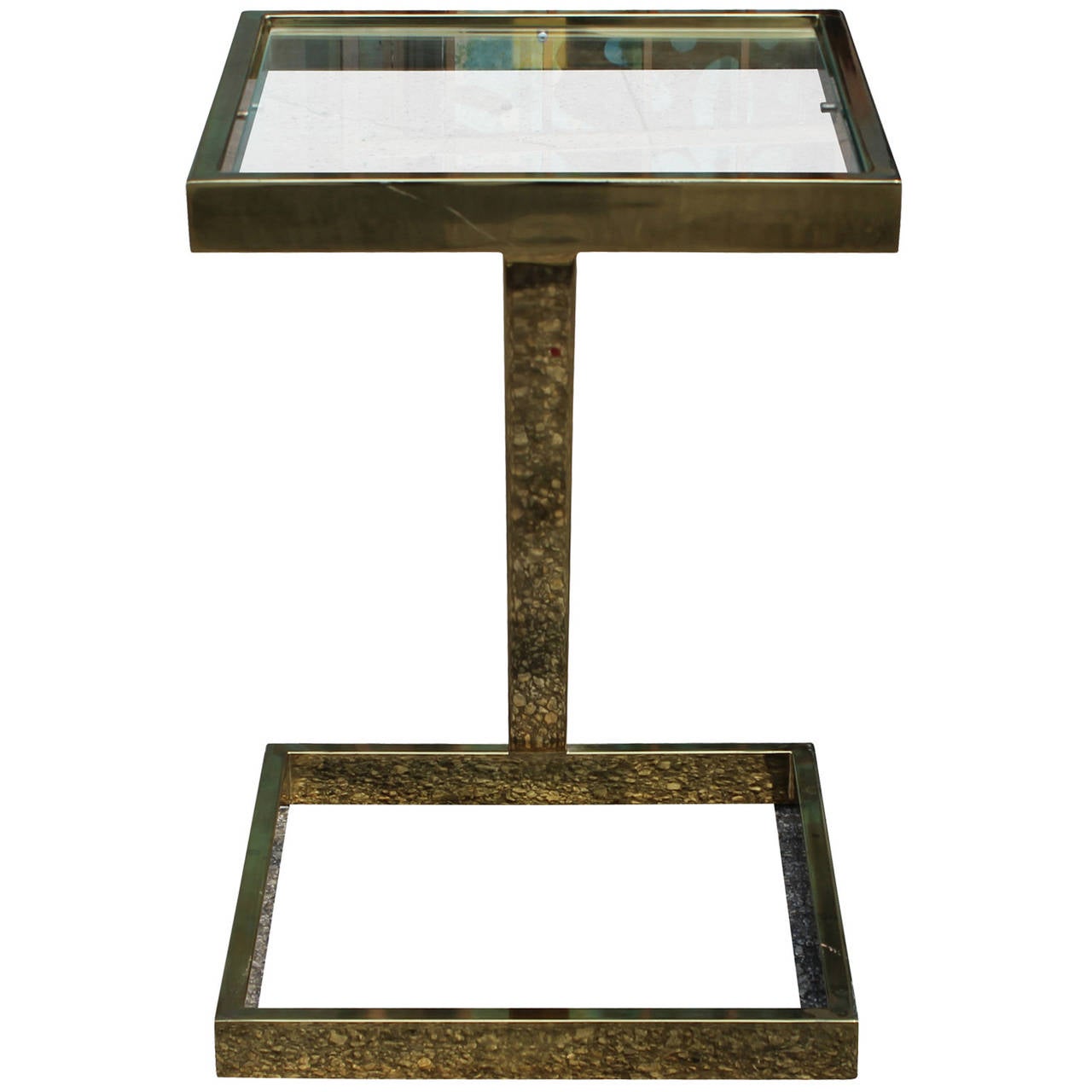 Mid-Century Modern Angular Brass and Glass Side Table