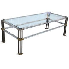 Brass, Chrome and Lucite Charles Hollis Jones Style Coffee Table