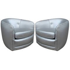 Pair of Silver Milo Baughman Swivel Chairs