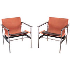 Charles Pollock Two-Tone Sling Lounge Chairs Model 657 for Knoll
