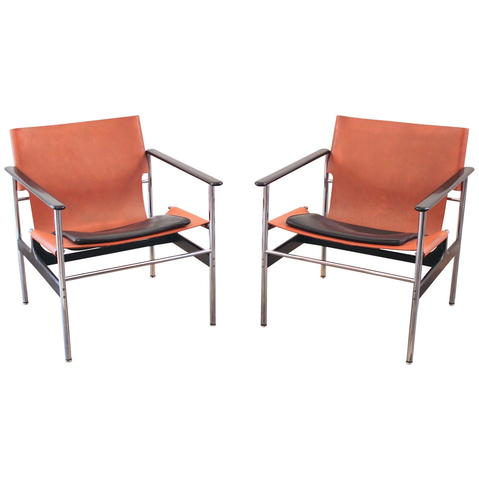 Charles Pollock Two-Tone Sling Lounge Chairs Model 657 for Knoll