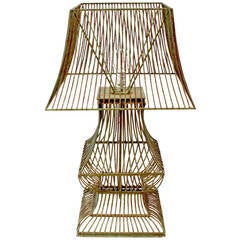 Unique Green Patinated Wire Cage Frame Lamp