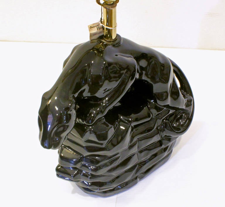 Mid-Century Modern Stunning Pair of Black Panther Ceramic Lamps