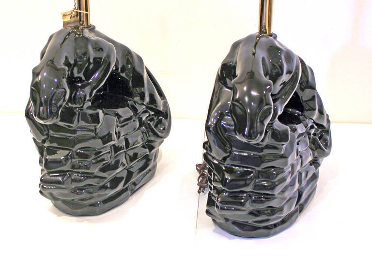 Stunning Pair of Black Panther Ceramic Lamps 1
