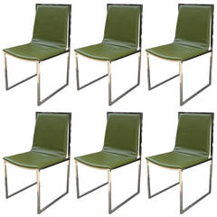 Striking Set of Six Chrome Frame Dining Chairs