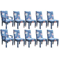 Set of Ten Modern Milo Baughman Style Fully Upholstered Parson Dining Chairs