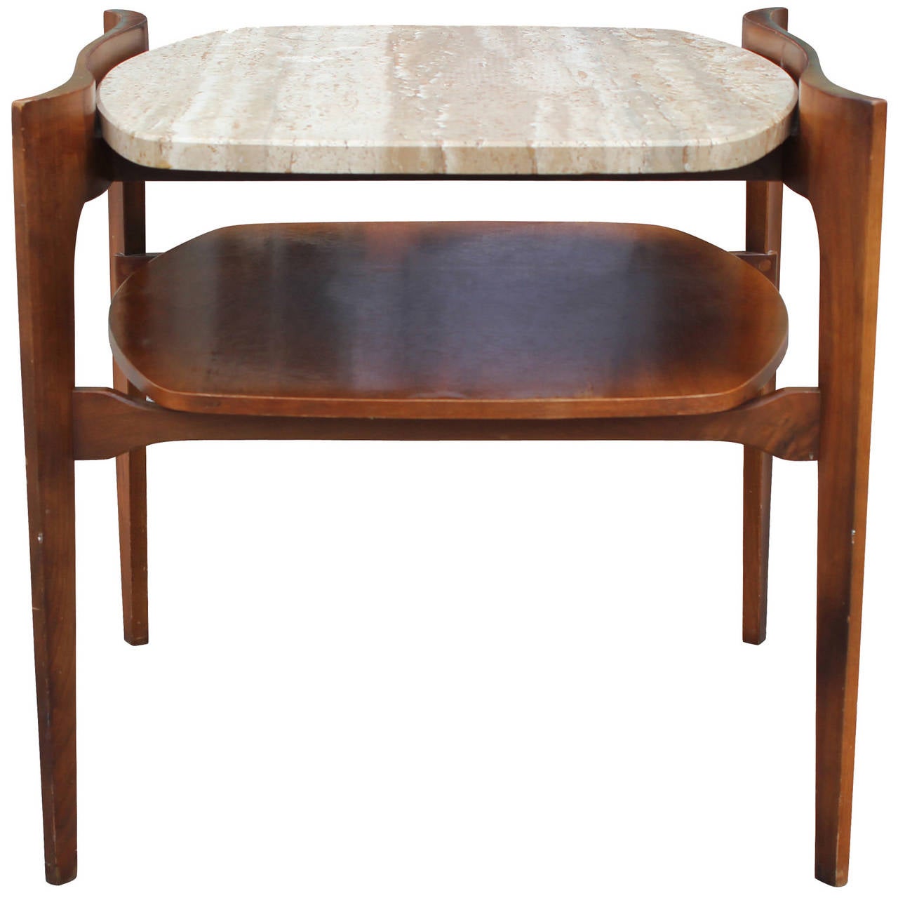 Mid-Century Modern Pair of Travertine Side Tables by Bertha Schaefer