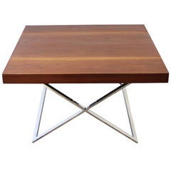 Unique Adjustable Height Walnut and Chrome Table