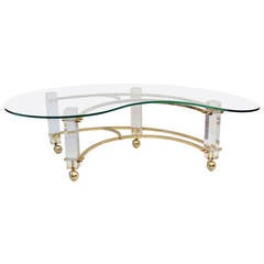 Luxe Lucite and Brass Coffee Table in the Manner of Charles Hollis Jones
