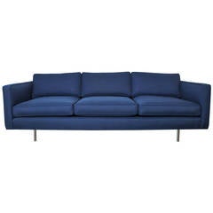 Vintage Navy Blue Restored Milo Baughman Tuxedo Even Arm Sofa