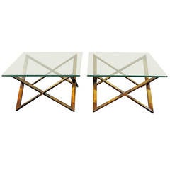 Sculptural Bronze or Brass Tables with Glass Tops Manner of Milo Baughman