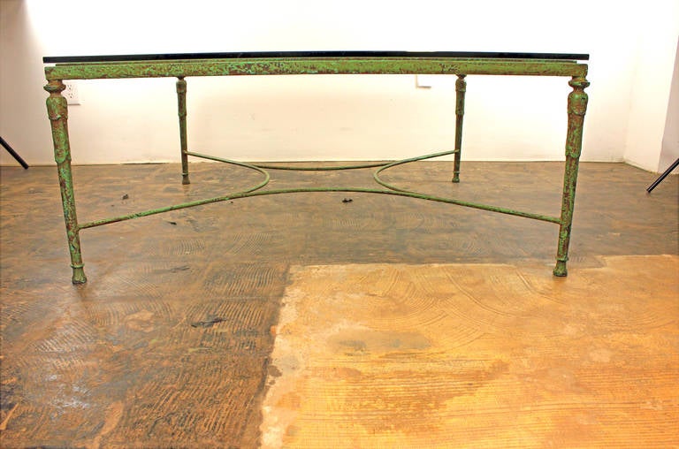 Giacometti Style Glass and Iron Table wIth Green Patina In Good Condition In Houston, TX
