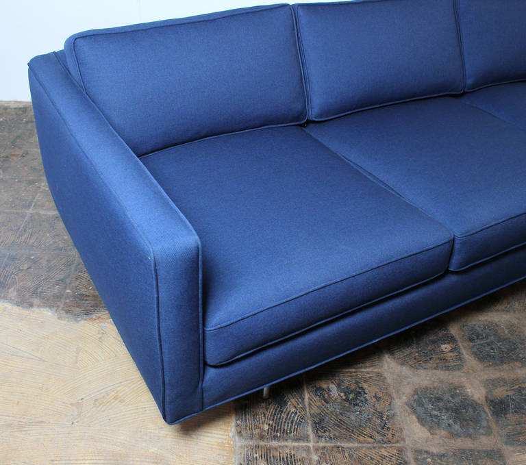 Navy Blue Restored Milo Baughman Tuxedo Even Arm Sofa In Excellent Condition In Houston, TX