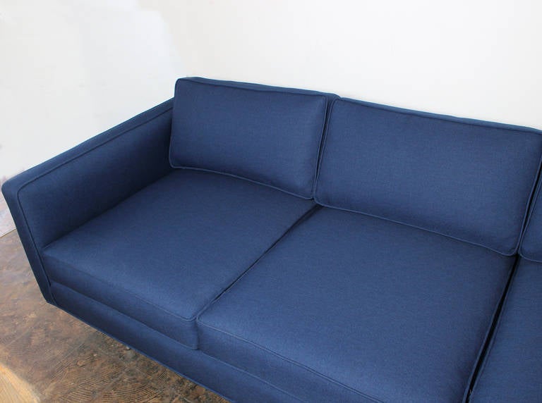 Mid-Century Modern Navy Blue Restored Milo Baughman Tuxedo Even Arm Sofa