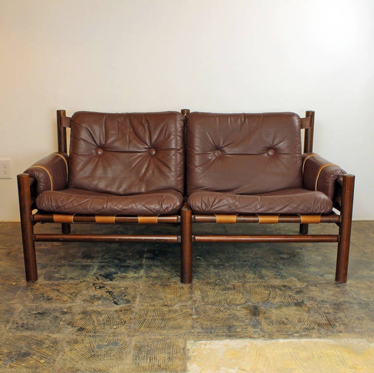 Safari Style Leather Settee by Bruskbo Norway