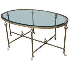 Large Scale French Hooved Brass Oval Cocktail Table