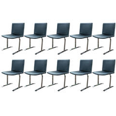 Set of Ten Cantilevered Saporiti Chrome Dining Chairs