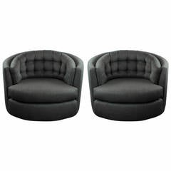 Tufted Pair of Milo Baughman Barrel-Back Swivel Chairs